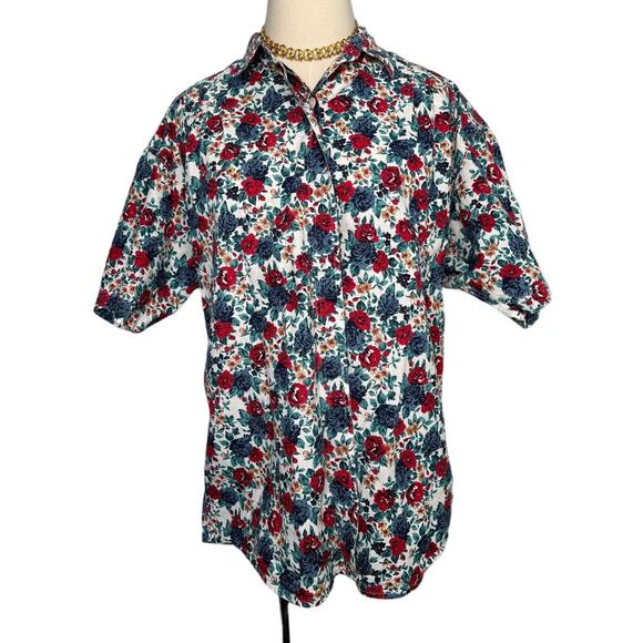 Vintage Woolrich 100% cotton floral rose button down shirt blouse size large L - Picture 1 of 7